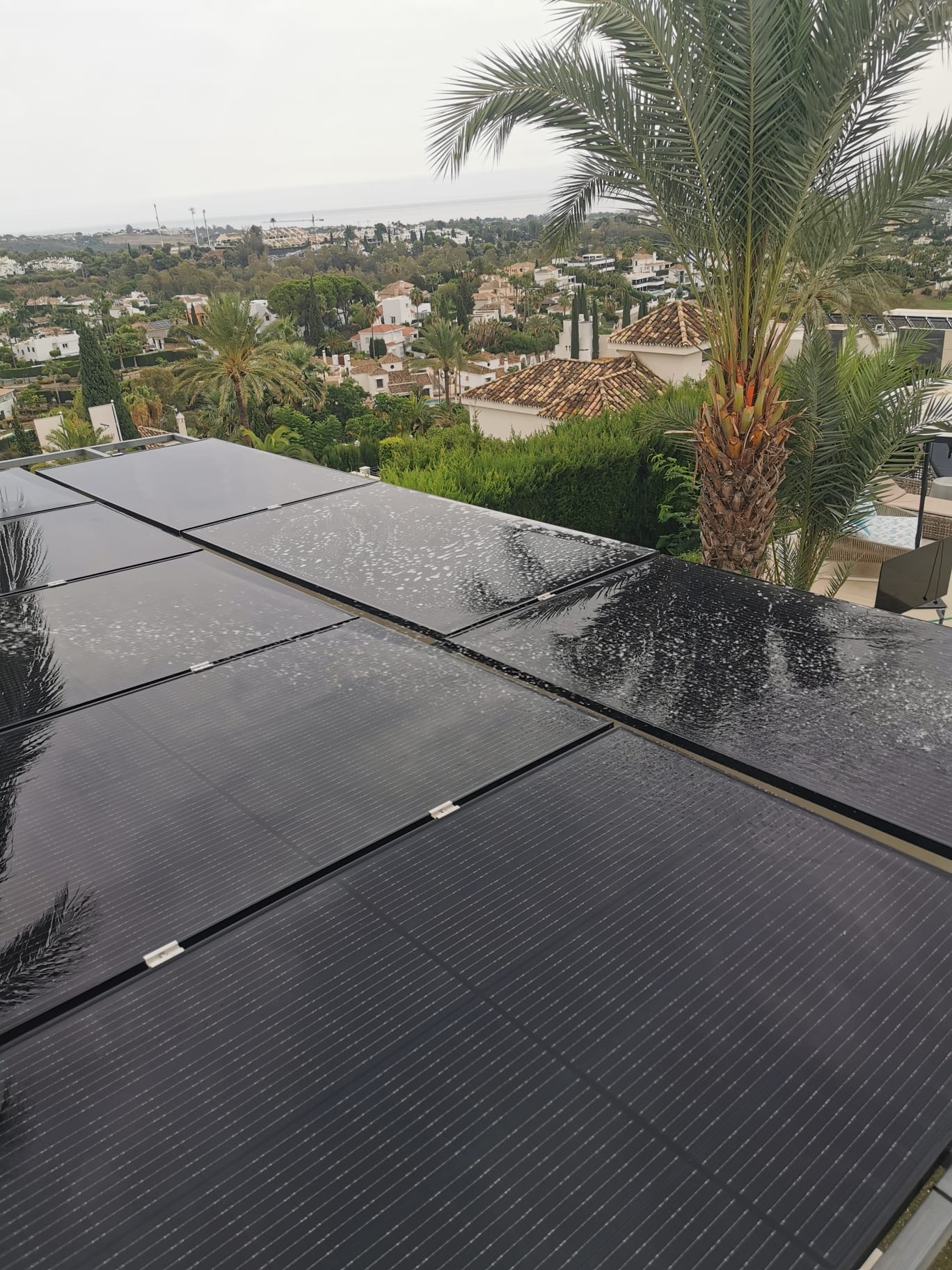 Freshly cleaned solar panels with sea view, Costa del Sol
