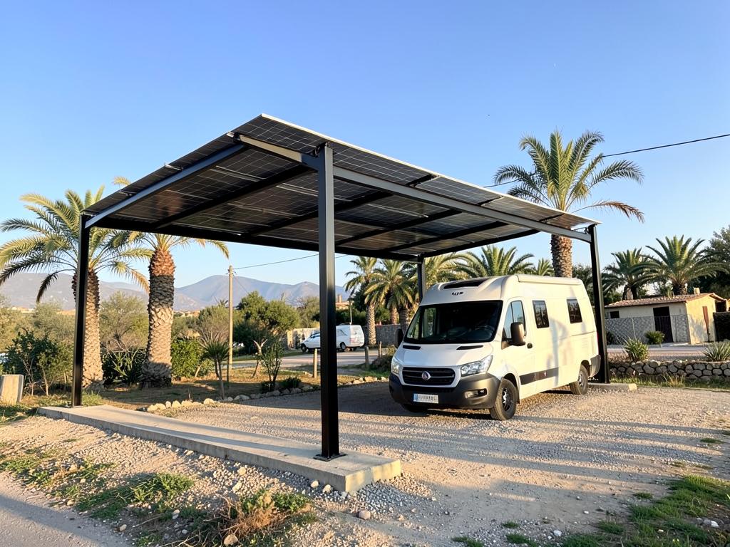 Solar canopy for camper at a campsite