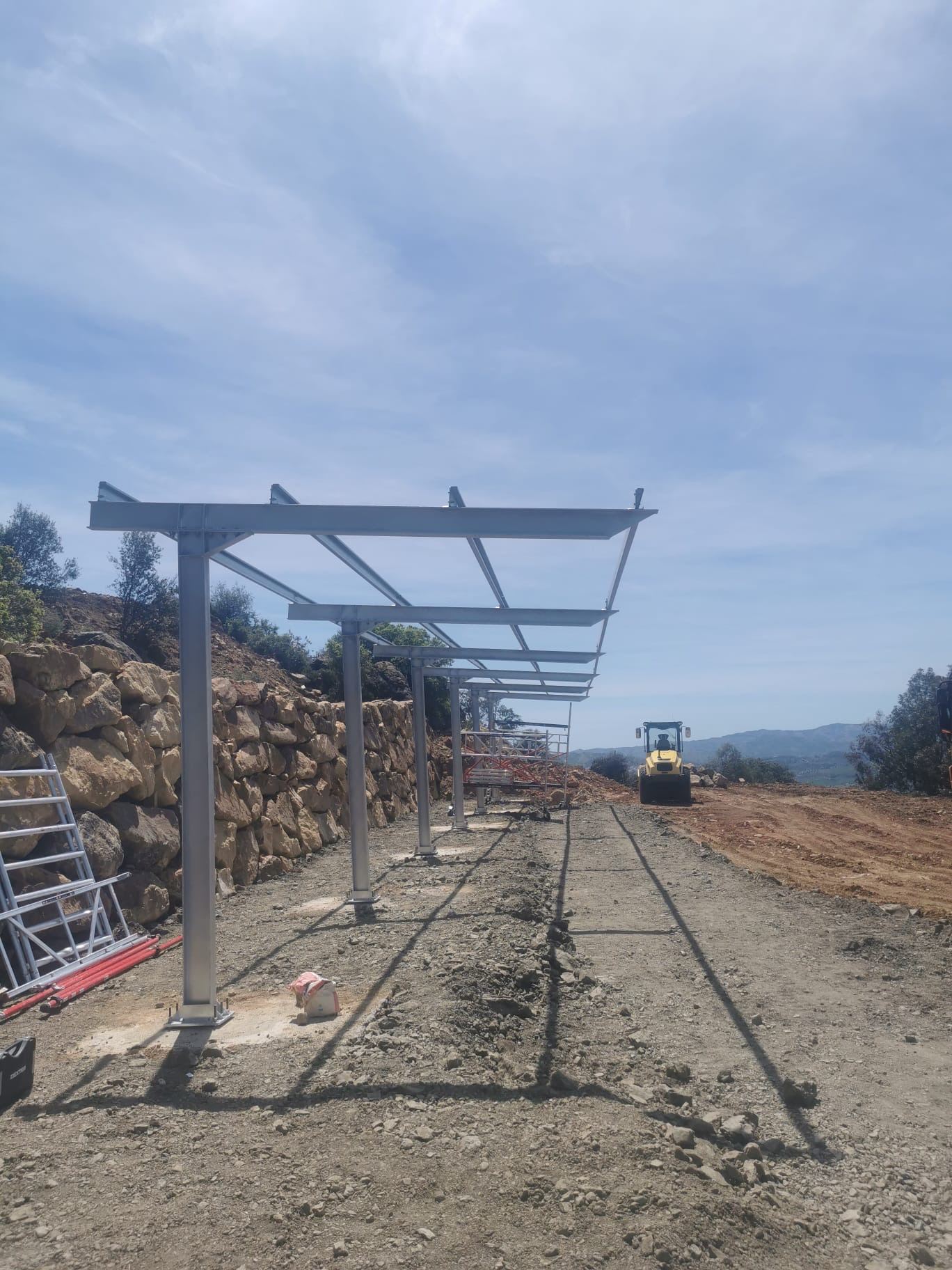 Solar carport steel structure at Cantueso Cottages, Periana, Axarquía, Málaga