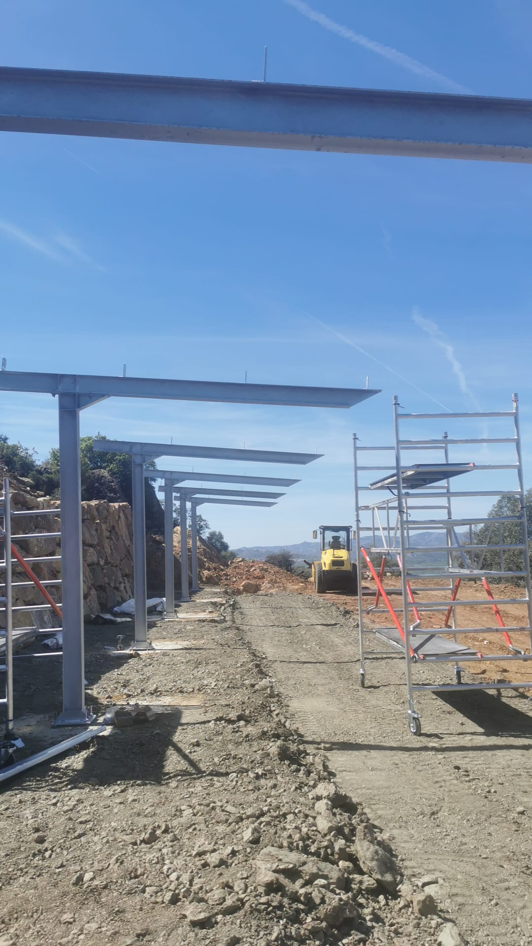 Solar carport beams at Cantueso Cottages eco-resort, Axarquía