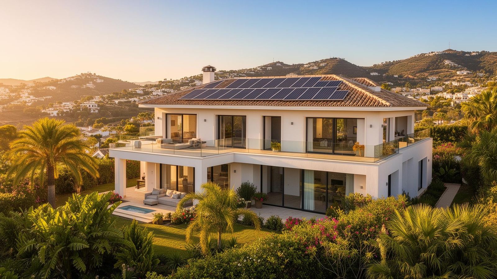 Solar panels installed on a rooftop in Marbella, Costa del Sol