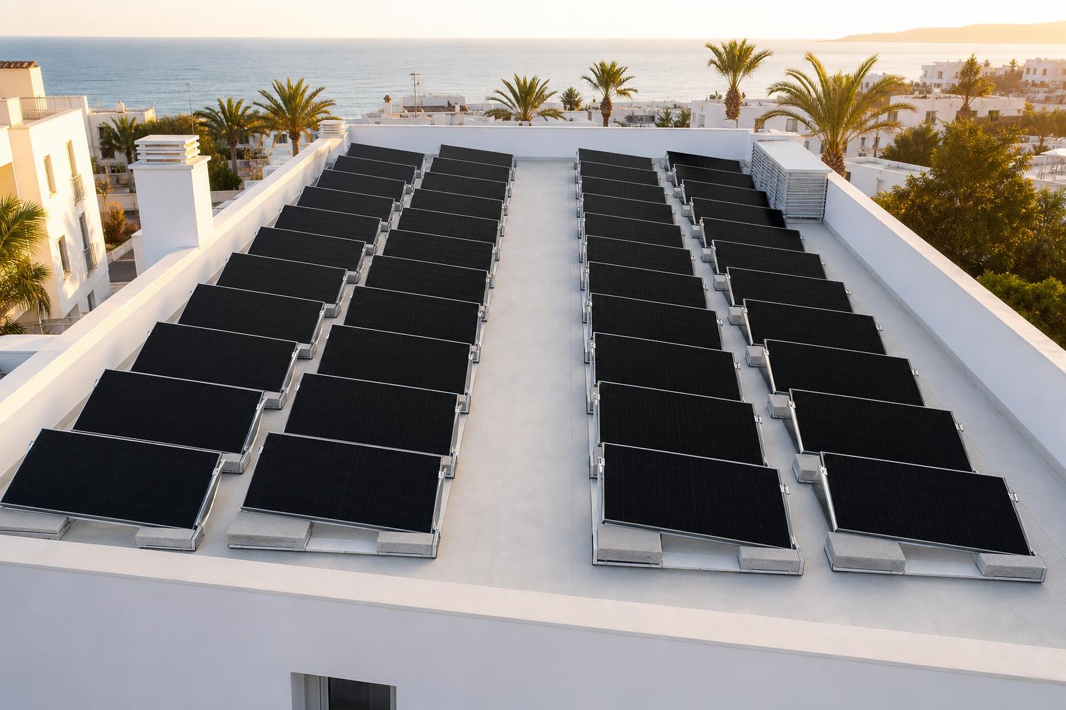 Instalación de placas solares en la cubierta de una comunidad de propietarios